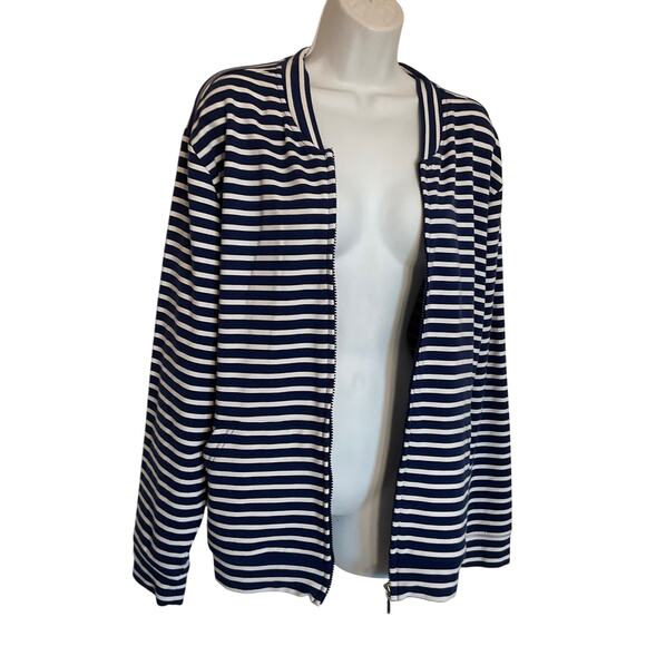 Links Blue Strip Zipper Casual Vaca Cottage Cardigan W/pockets XL - Picture 3 of 7